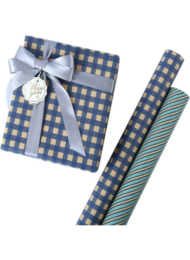 SRLIWHITE 12PCS Gift Wrapping Paper with Cutlines,  Blue Nautical Striped and Anchor Design Gift Wrap with Ribbon and Stickers for Birthday, Holiday, and Wedding（50*70cm） - Image 4